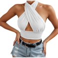 thumbnail image 2 of ZHOGXU Women's Tank Tops Sleeveless Halter Neck Solid Color Backless Comfortable Lightweight Slim Fit Camisole For Daily Wear,White,M, 2 of 8