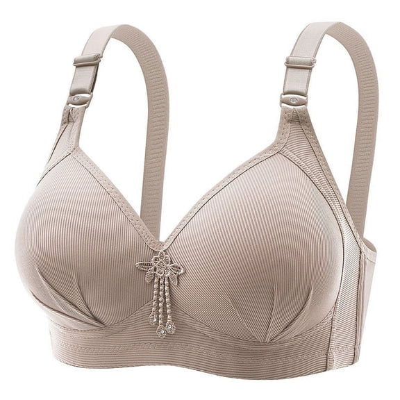 Bras for Women Plus Size Non Steel Ring Soft Breathable Cotton Adjustable Strap Ladies Thin Bras Gray S