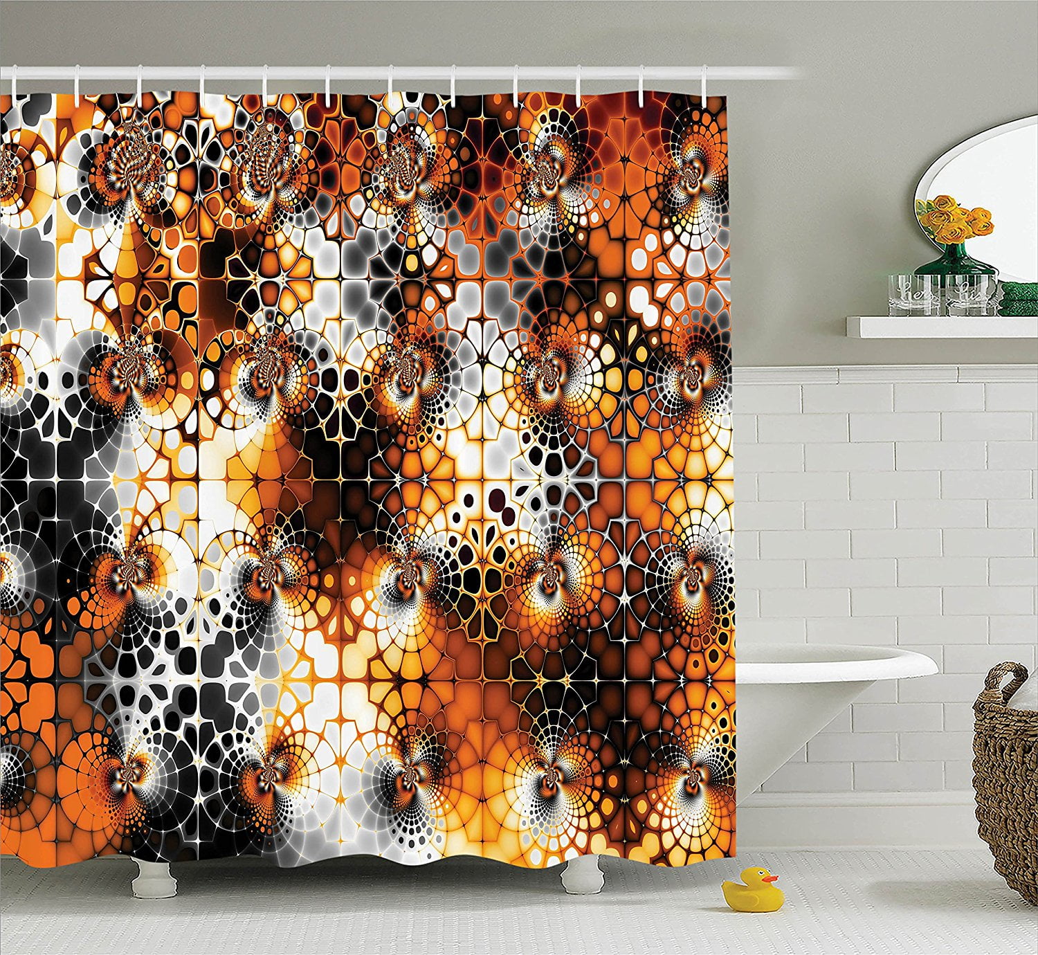 Burnt Orange Decor Shower Curtain Set By , Vintage Mosaic Pattern With