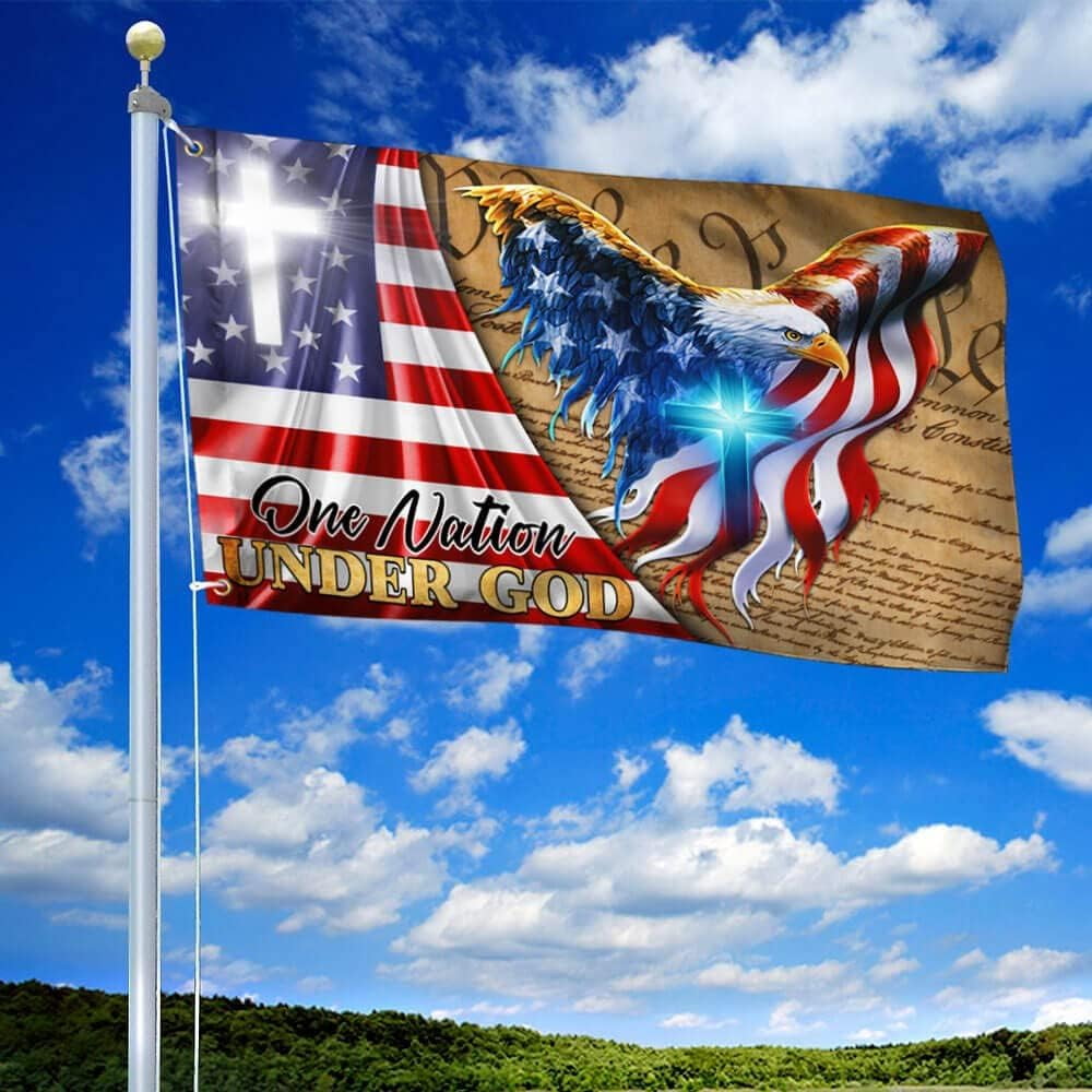 Faithgee One Nation Under God Flag 3x5 Outdoor Double Sided for Flagpole, Unique Flags, We The People Flag, Christian Cross American Eagle Flag, Christian Gift