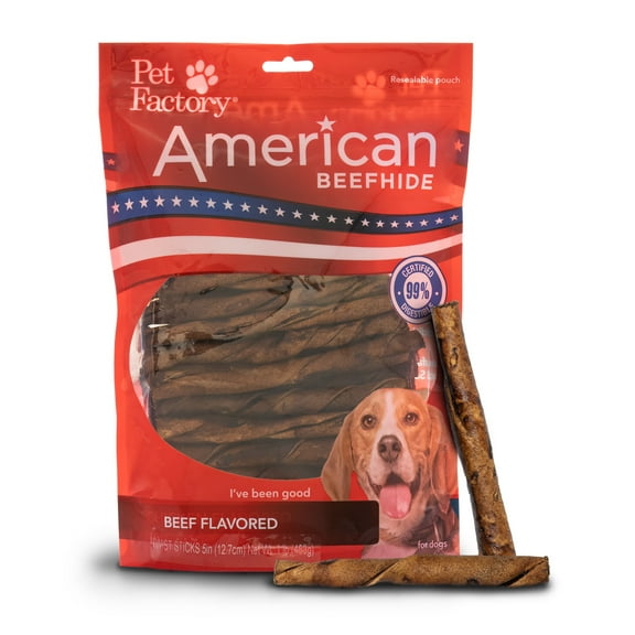 Pet Factory American Beefhide 5" Twist Sticks Dog Chew Treats - Beef Flavor, 1 lb