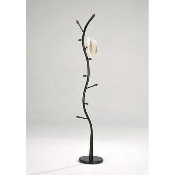 Legacy Decor Metal and Wood Hall Tree Coat Hat Rack Black with Walnut Color Accents