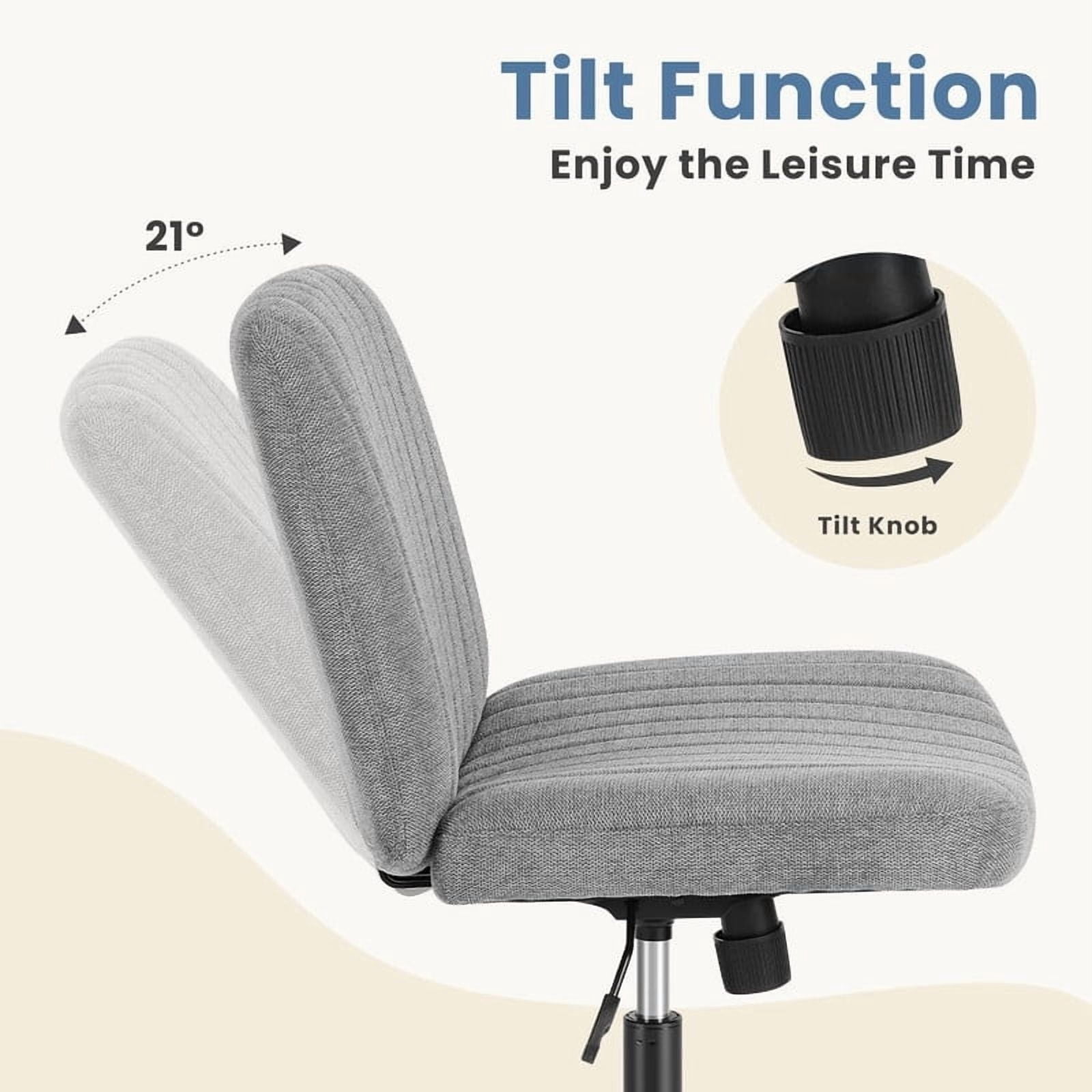 Kelno Linen Cross Legged Desk Chair Wide Seat Chair Ergonomic Height Adjustable Swivel Office Vanity Chair, Grey