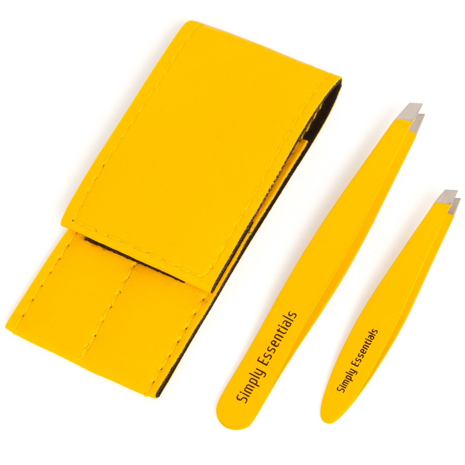 Tweezers Slant Set Premium Yellow Tweezers with Mini Includes Case