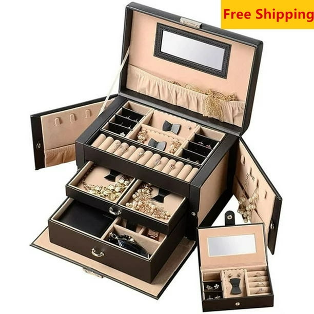 3 Layers Jewellery Box, Lockable Women Jewelry Case Storage