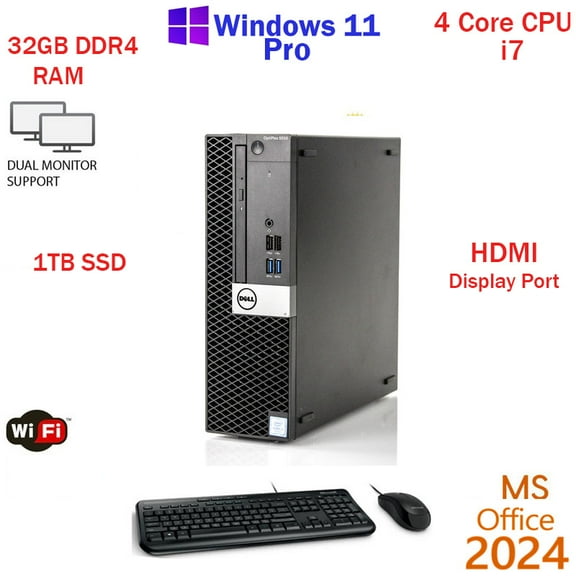 Restored Windows 11 Dell i7 7700 3.6 ghz 1TB SSD 32GB RAM WiFi Desktop Computer PC Office24 Refurbished