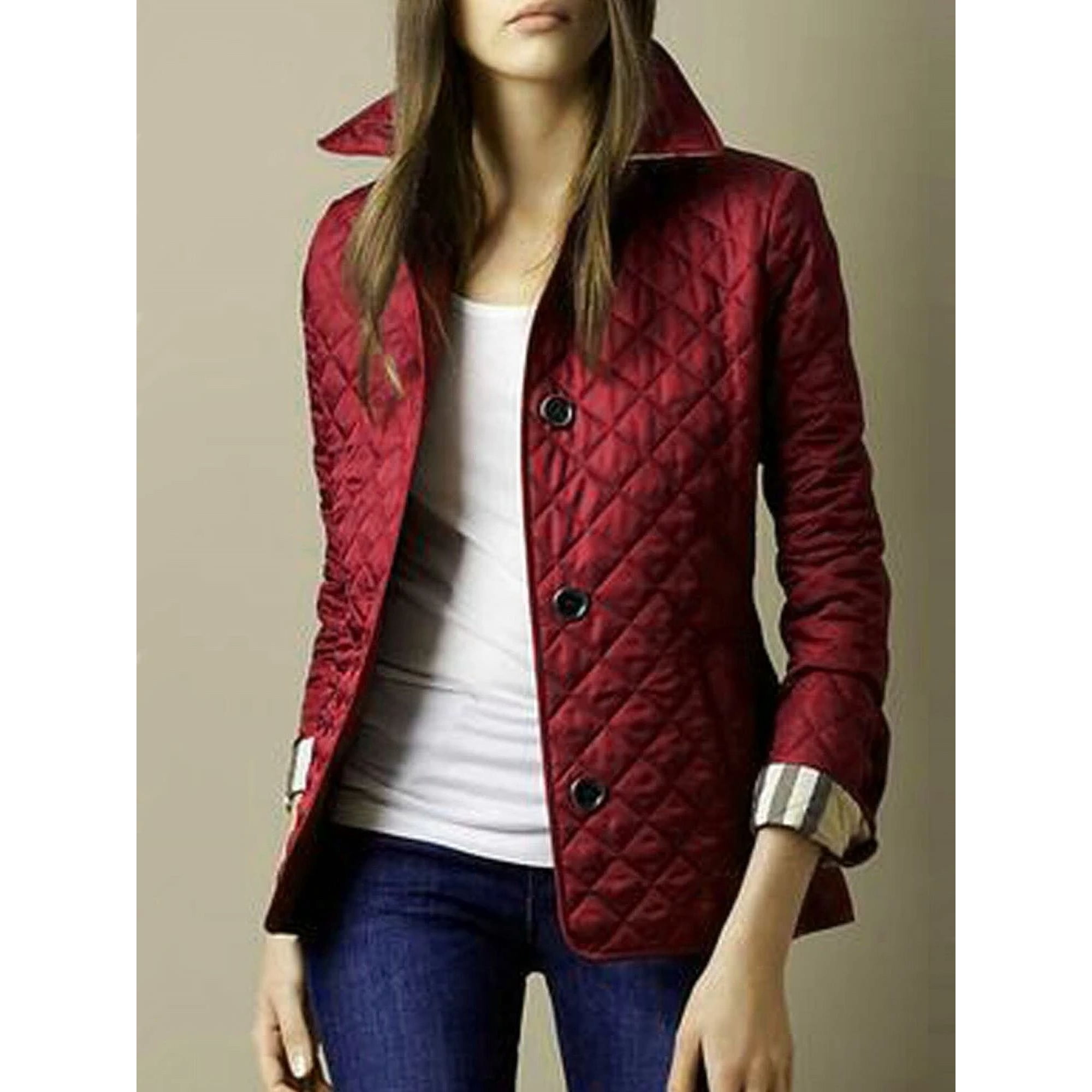 Veste Manteau Femme Col à Revers Coton Classique à Carreaux Blazer