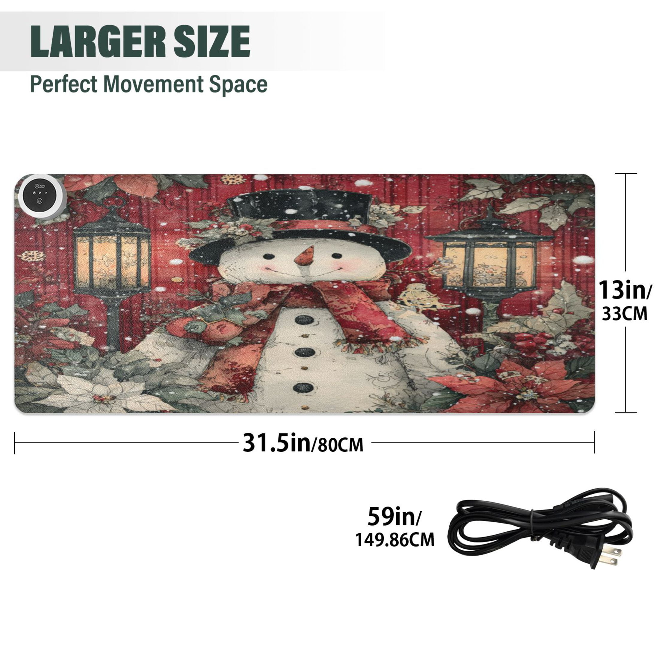Wobogo Plump Snowman Heated Mouse Pad Extra-Large Desk Mat With 3 Heating Levels and 3-hour Auto Shut-Off Protection Ideal for Computer Keyboards Home Office Hand-warming Essential 31.5in × 13in