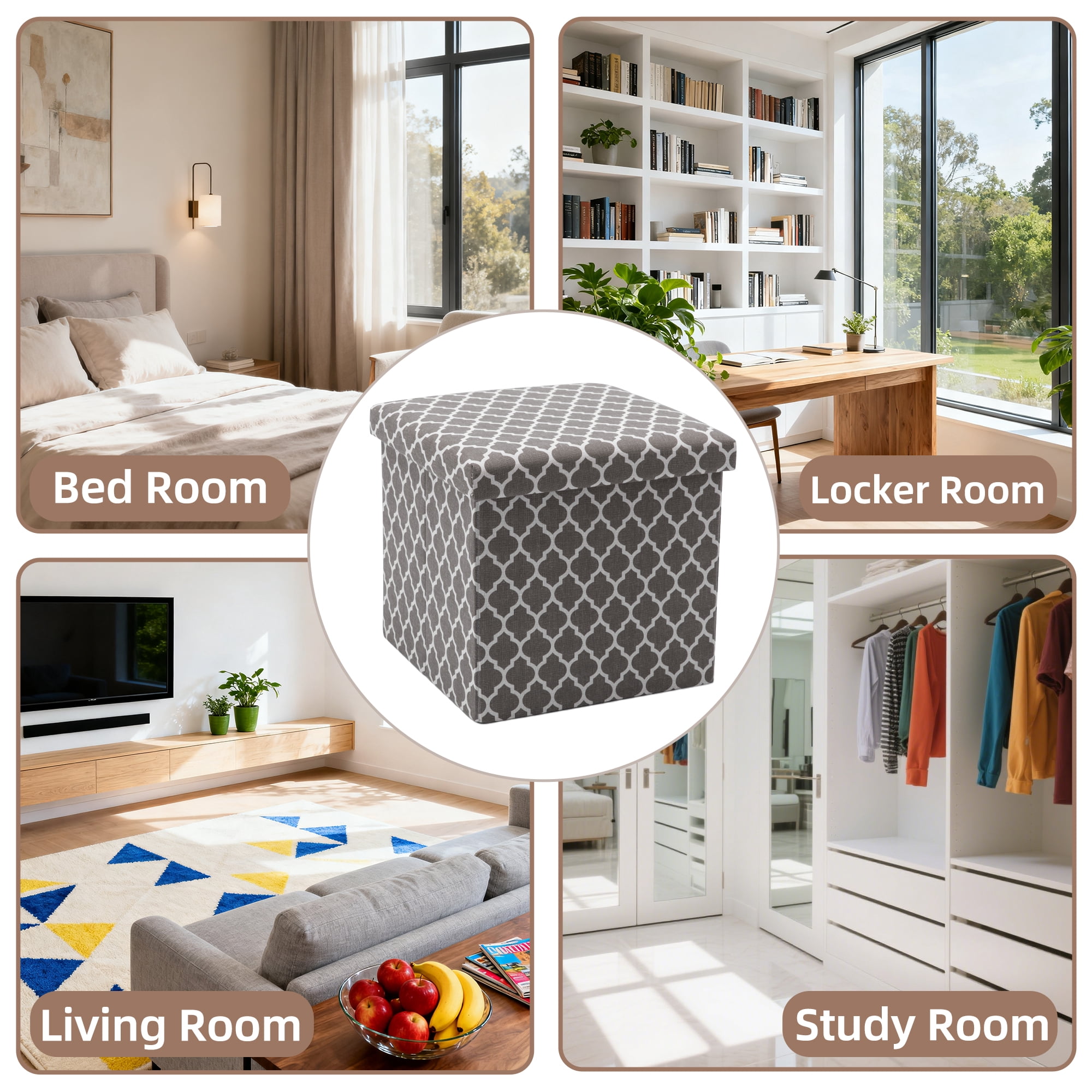 YEEZEE Storage Ottoman,Foldable Footstool with Thick Cushion for Living Room,14.9L*14.9W*13.8H,Grey