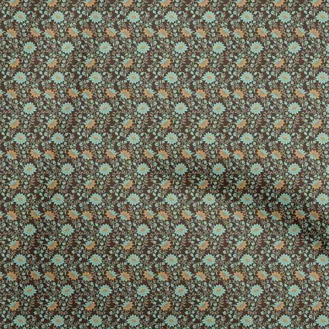 oneOone Rayon Dark Brown Fabric Floral Sewing Material Print Fabric By The Yard 56 Inch Wide