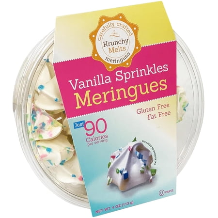 Krunchy Melts Original Meringue Cookies | Vanilla Sprinkles Flavor | Only 90 Calories Per Serving | Fat Free Gluten-Free Dairy Free (4 Oz)
