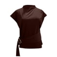thumbnail image 5 of Soyumi Women's Elegant Wrap V Neck Peplum Tops Cap Sleeve Stretchy Ruched Ruffle Dressy Blouses Shirts Cute Going Out Dressy Top, Brown, 5 of 5