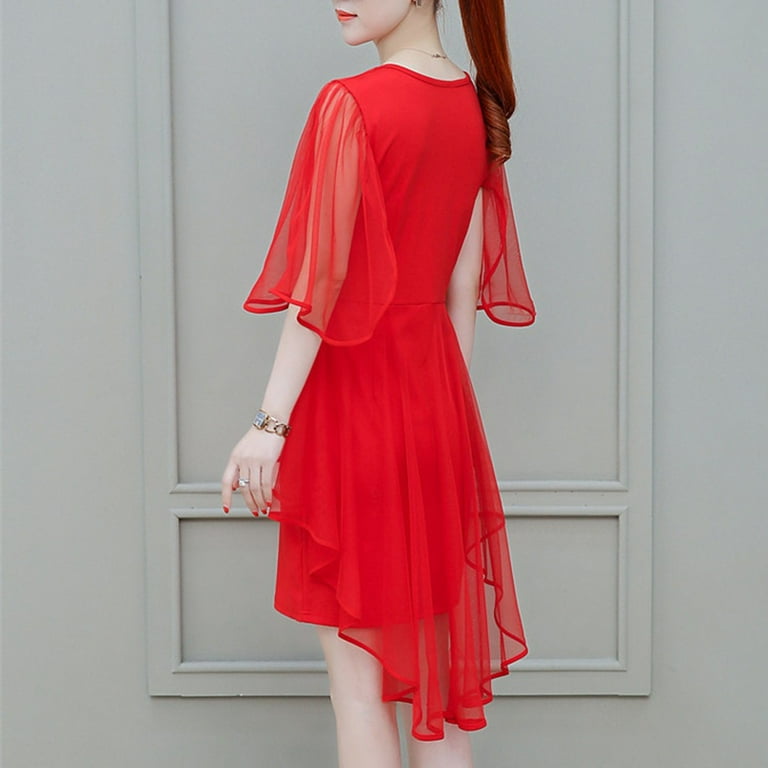 Casual Dresses Fashion Summer Lady Elegant V Neck Short Sleeve