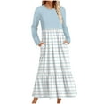 thumbnail image 2 of cfhntfmh Robes Maxi pour Femmes Automne Col Rond Manches Longues Robe Rayée Robe Tendance à Blocs de Couleur Robe de Détente avec Poches, 2 of 5