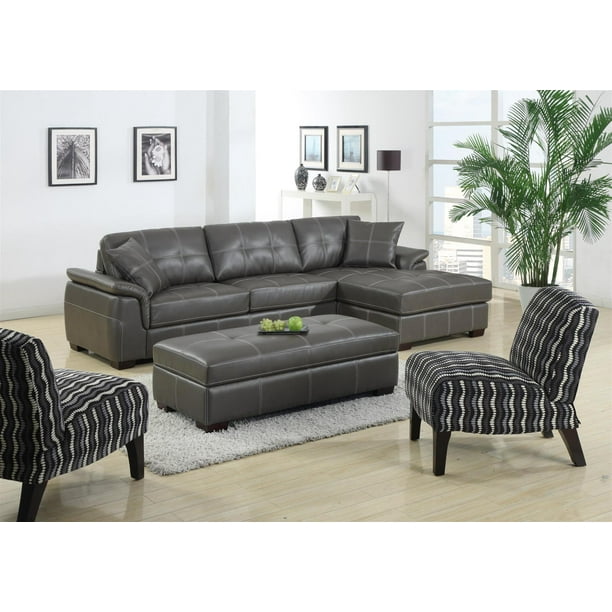 Emerald Home Manhattan Gray Sectional With Pillows Faux Leather Upholstery 8 Way Hand Tied Pocket Coil Springs And On Tufting Com Faux Leather Upholstery, 8 Way Hand Tied Leather Sofa Manufacturers