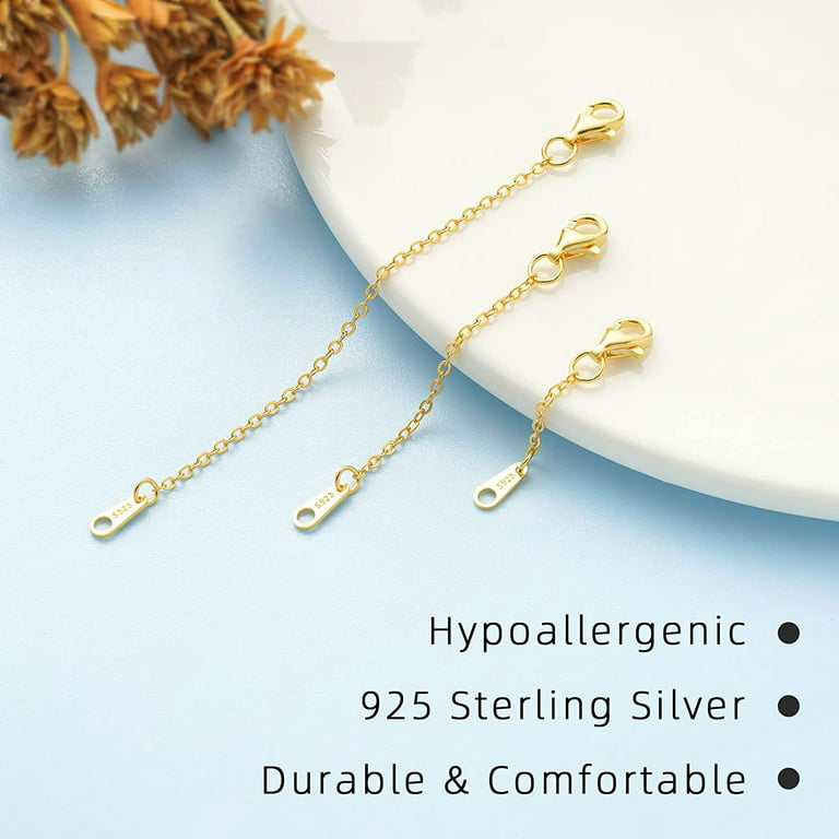 3Pcs Necklace Extenders Gold Chain for Necklaces Extensions Sterling Silver  Bracelet Extender for Women 