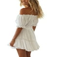 thumbnail image 3 of Women Casual Beach Lace Off Shoulder Crop Tops Short Pleated Skirt, 3 of 6