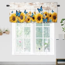 Watercolor Sunflower Window Curtain Valances Blue Butterfly Rustic Wooden Rod Pocket Window Valance for Living Room Bathroom Bedroom Kitchen 54 by 18 in, 1 Panel