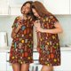 thumbnail image 4 of Fotbe Retro Coffee Bata de Dormir para Mujer con Estampado, Camisón de Algodón de Manga Corta, Ropa de Dormir Casual, 4 of 6