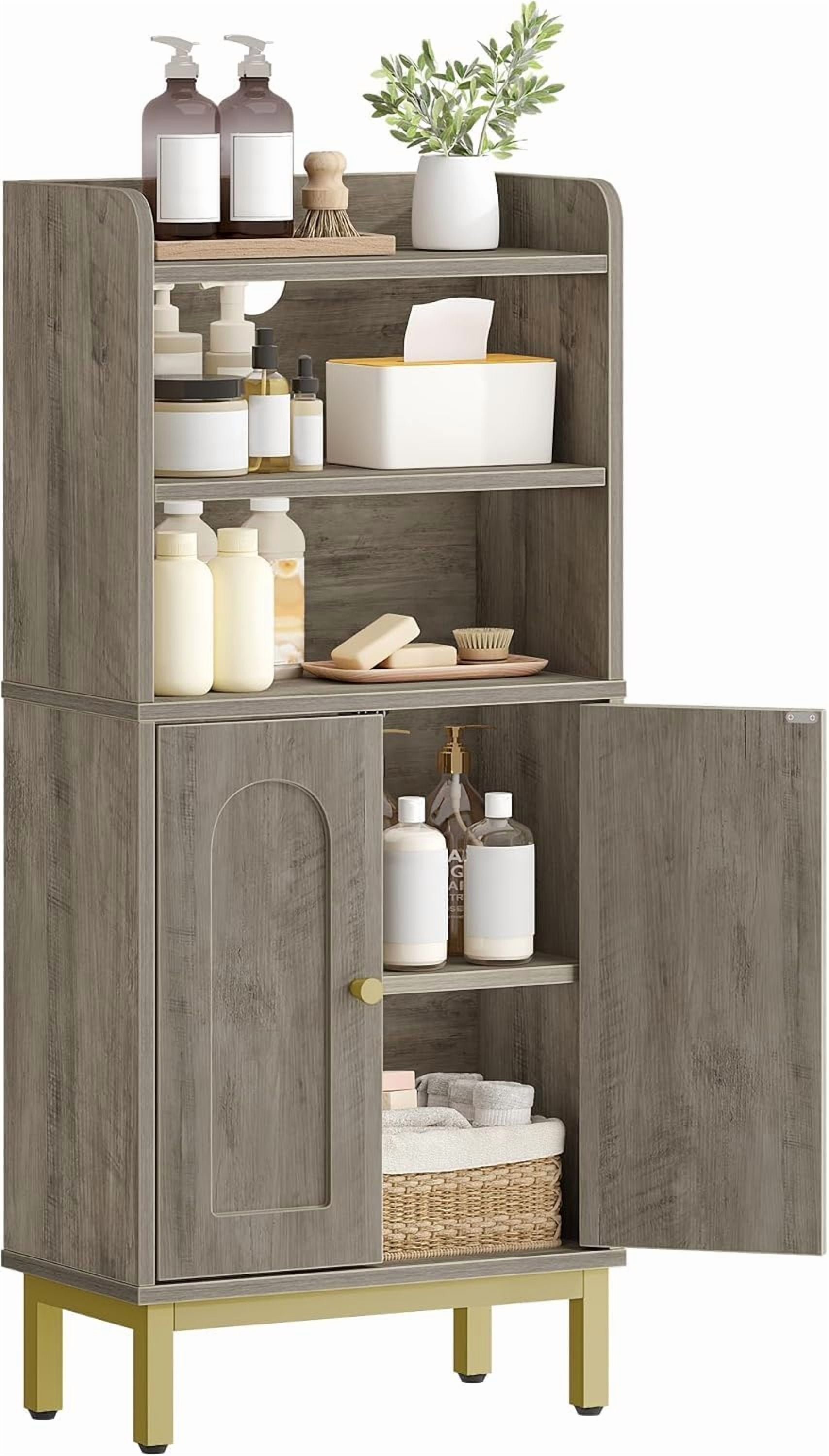 Bathroom Storage Cabinet, Small Floor Cabinet with 2 Door and Shelves, Toilet Paper Cabinets, Bathroom Organizer with Adjustable Shelf, for Small Spaces Greige 7.9" D x 14.6" W x 32.7" H