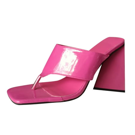 

JeashCHAT Clearance Slip On Slide Sandals for Women Women s Heeled Sandals Fashion Solid Color Candy Colors Clip Toe Thick Heel Sandals Slippers Flip Flop (Pink)