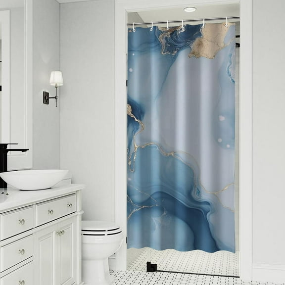 Blue Gold Marble Pattern Shower Curtain 36"x72" ,Bathroom Decorative Shower Curtains Set with 12 Hooks,Modern Waterproof Washable Shower Curtain