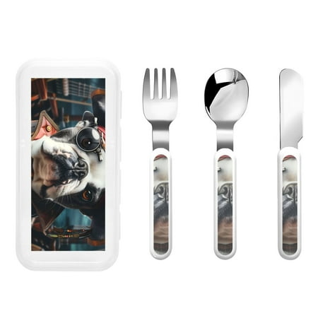 

Gaeub Pirate Bulldog On Deck Print 3-Piece Children Knife Spoon Fork Set Stainless Steel Child Flatware Set Kids Utensils Set with Case for Lunch Box (Fork Spoon Knife Combo)