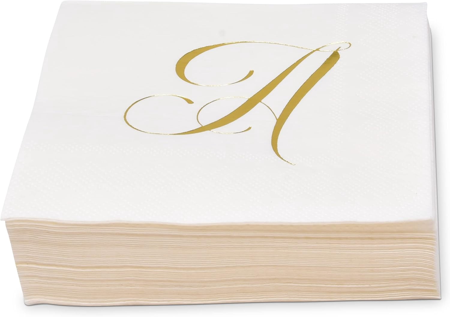 Gift Boutique Monogram Cocktail Napkins, Gold Foil Letter A, 100 Count 2-Ply Disposable Paper Napkins, 10x10 Inch Party Wedding Beverage Napkins