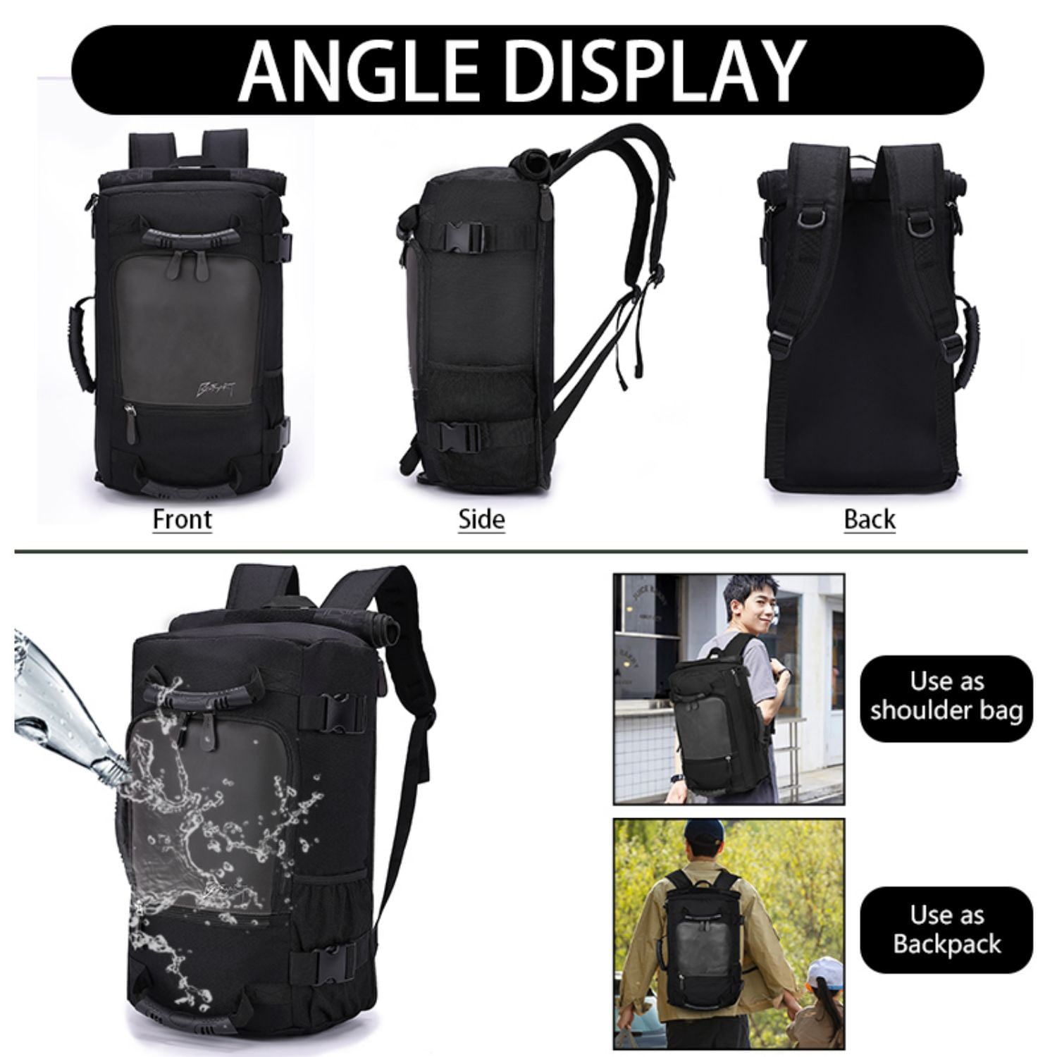 BE SMART Laptop Bag Large Travel Waterproof Backpack Multipurpose Design fits 16 inches Computer Sport Business for Men, Black
