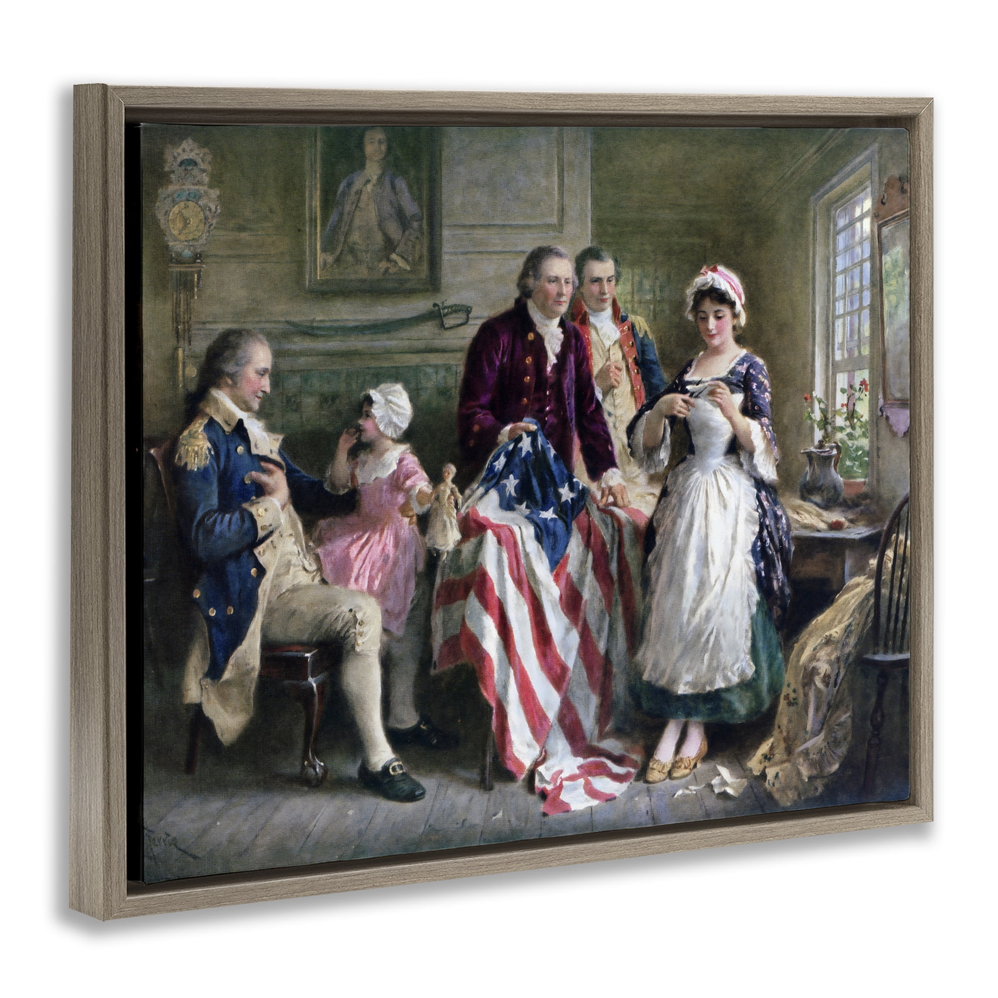 Historical Betsy Ross Brown Framed Floater Canvas Wall Art, design by Arlington Prints