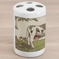 thumbnail image 1 of Farm Animal Ceramic Toothbrush Holder, Vintage Pastel Engraved Style Graphic of Dairy Cattle in Farmland, Decorative Versatile Countertop for Bathroom, 4.5" X 2.7", Multicolor, 1 of 4