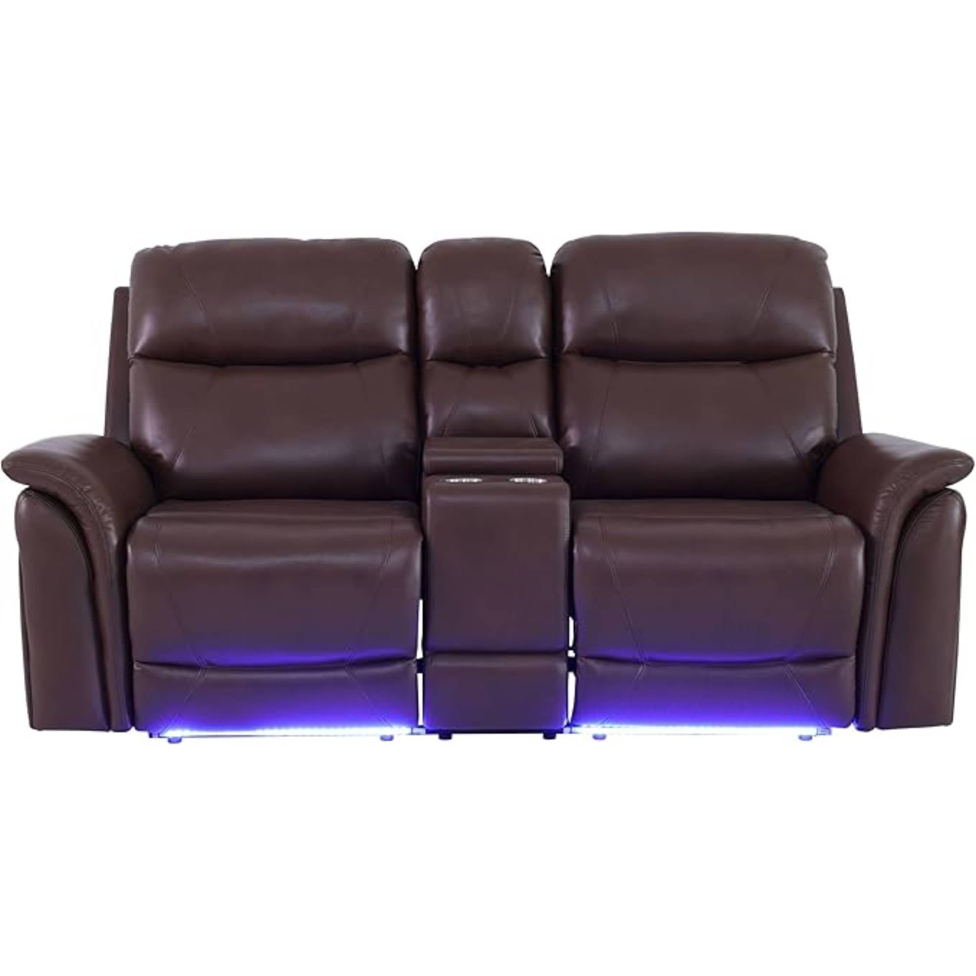 Electric Recliner Loveseat Chair Leather Power Recliner Couches with Led Light, USB Ports for Adults Living Room, Brown