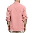 thumbnail image 4 of WTOBBYMen's Cotton Linen Blend Long Sleeve Shirt, Solid Color Breathable Button Down with Two Pockets for Daily Casual Wear & Travel Essentials,Pink 2XL, 4 of 5