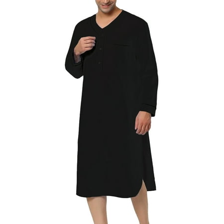 

Men s Long-Sleeve V Neck Henley Sleep Shirt Nightshirt Sleepwear Casual Loungewear with Pocket