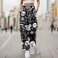 thumbnail image 2 of Casual Pants for Women Festival With0Pockets Drawstring Sweatpants Cartoon Printed Black Loose Pants for Women M, 2 of 4