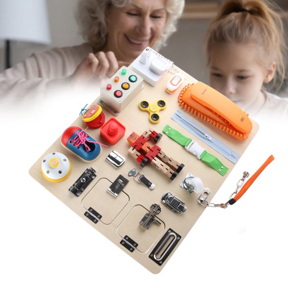 Developing Activity Board, Locks Latches Wooden Portable Sensory Developing Board for Autistic Kids for Early Learning