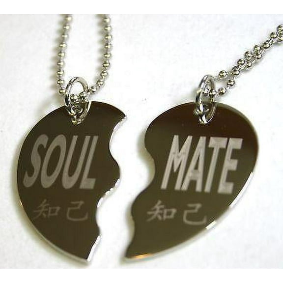 SPLIT HEART NECKLACE SOUL MATE, SOLID STAINLESS STEEL PENDANT NECKLACE PAIR SET