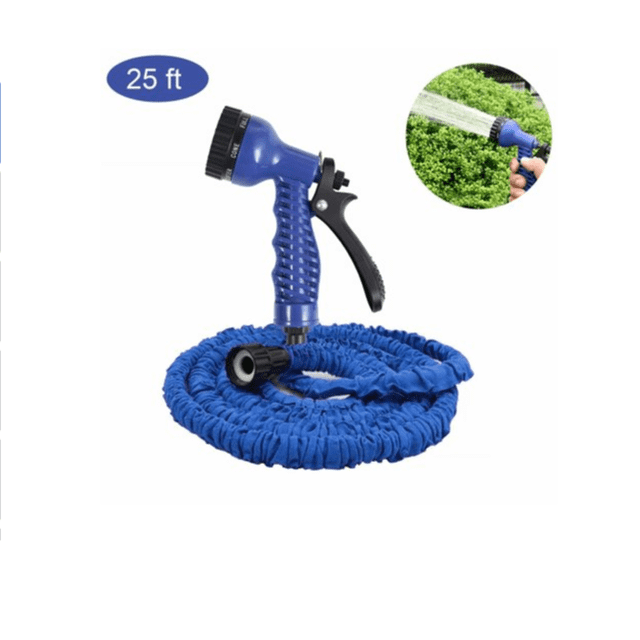 Garden Hose, 25ft Magic Lightweight Expandable Garden Hose with Water Hose Quick Connector, Extra Strength Fabric Protection Hose for All Your Watering Needs (Blue)