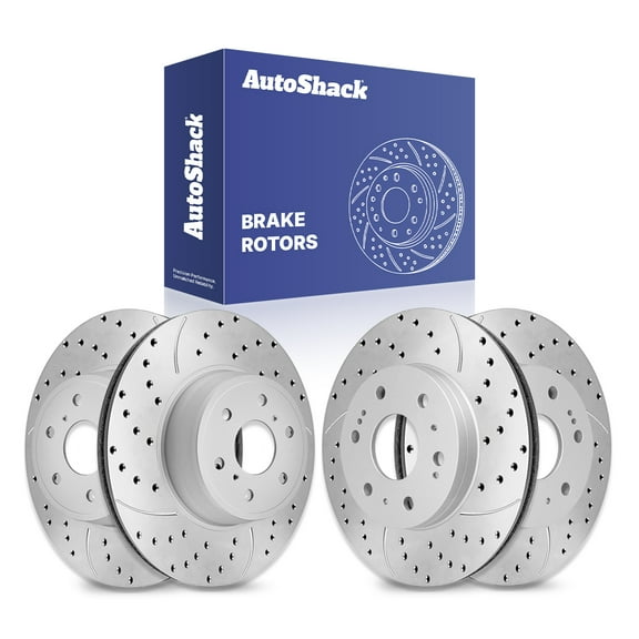 AutoShack Front Vented & Rear Vented Drilled & Slotted Silver Zinc Coated Brake Rotors 4-PC Set Replacement for 2007-2018 Chevrolet Silverado 1500 2007-2018 GMC Sierra 1500 SilverShield Pro