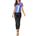 thumbnail image 2 of INSPIRE CHIC Women's Metallic Textured Short Sleeve Shiny Party Tops S Blue Purple, 2 of 6