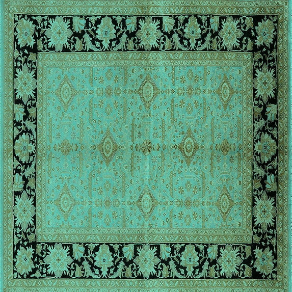 Ahgly Company Indoor Square Oriental Turquoise Blue Industrial Area Rugs, 3' Square