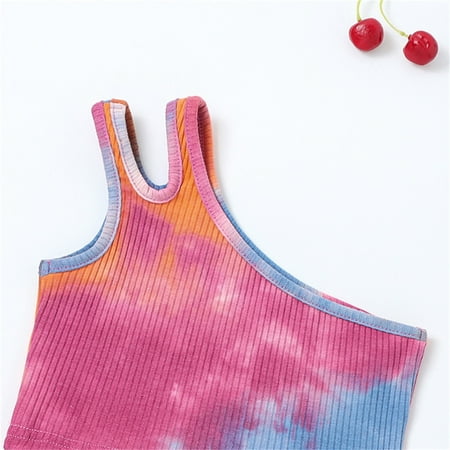 

TOWED22 Tshirts For Toddler Toddler Kids Girls Dance Tank Top One Shoulder Racerback Tie Dye Crop Tank Top Kids Tshirt Red