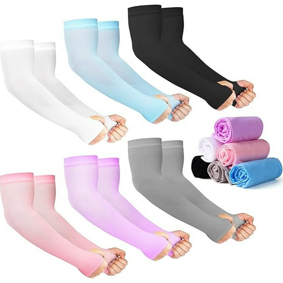 6 Pairs Sun Protection Sleeves UV Cooling Arm Men Women Sports with Thumb Hole for Driving, Golfing, Fishing, Cycling, Hiking, Doing (6 Colors)