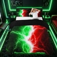 thumbnail image 3 of meiyoeat Neon Lightning Pattern Duvet Cover Set for Boys, Electric Green Red Print Bedding Full, Black Reversible 3-Piece, 1 Duvet Cover and 2 Pillowcases, 3 of 7