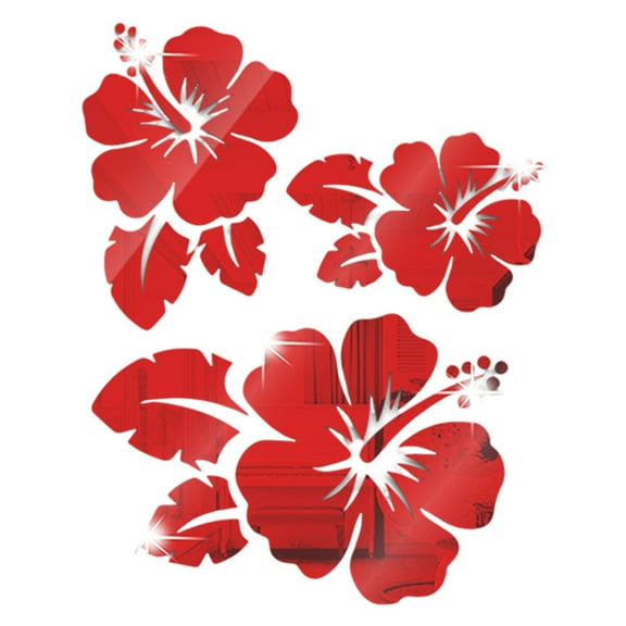 Flower Mirror Wall Stickers Leaf Flower Mirror Decals DIY Plastic Mirror Tiles Self-Adhesive Floral Mirror Wall Decors for Home Living Room Bedroom Kitchen Furniture Wall Decorative Stickers Red