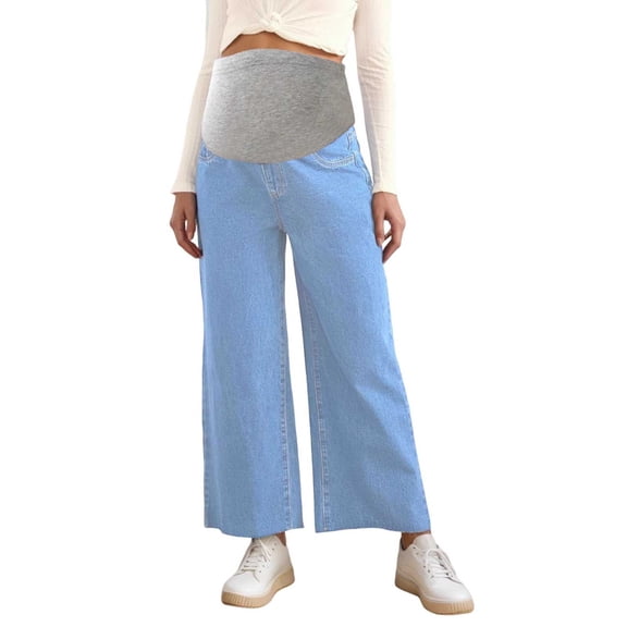 Admvng Maternity Wide Leg Jeans Elastic Waist Pregnancy Denim Trousers