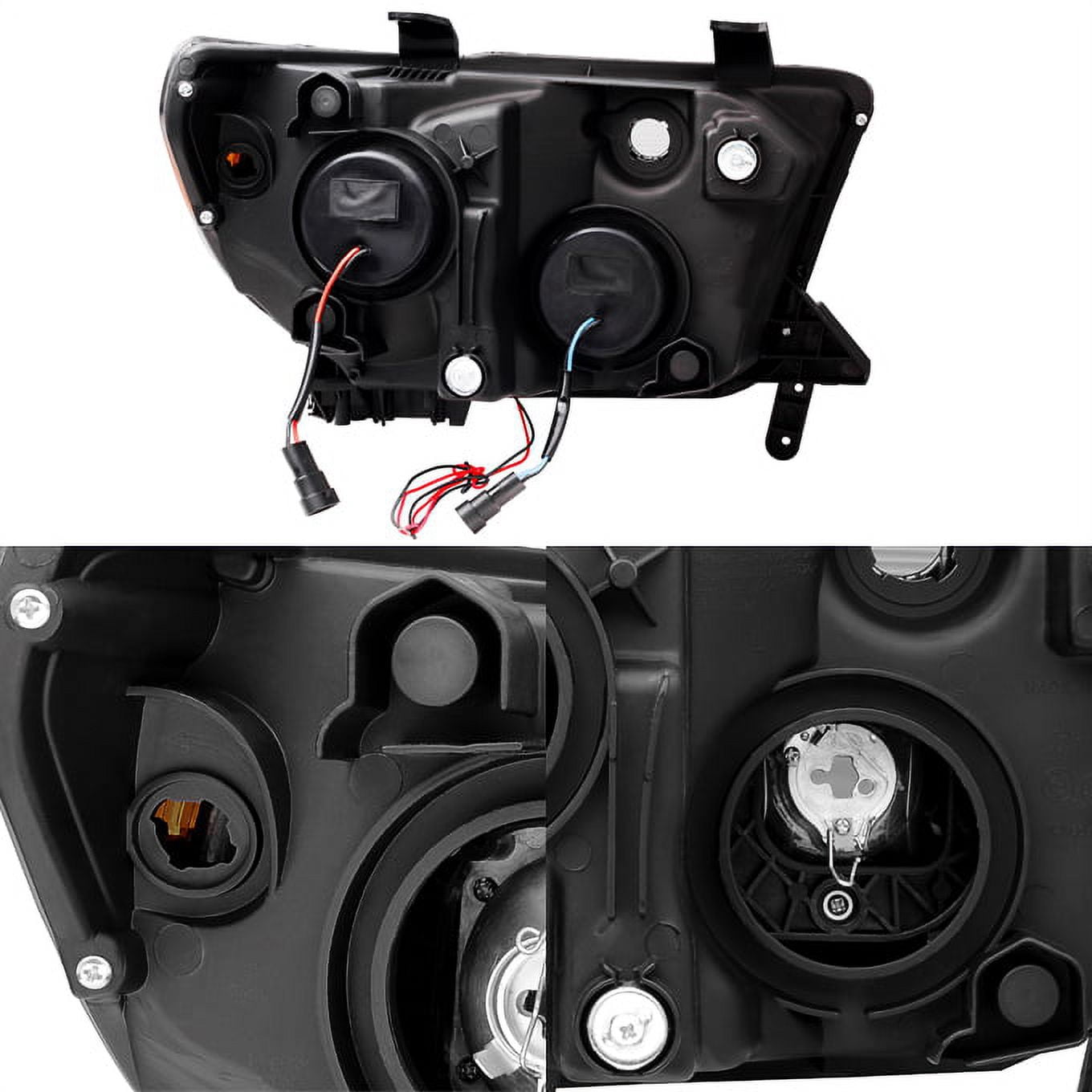 AKKON - For 2007-2013 Toyota Tundra | 2008-2017 Sequoia SMD LED Tube Black Housing Projector Headlights Replacement Pair Set
