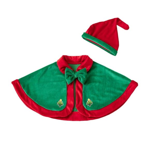 FYDUU Toddler Baby Girls Christmas Outfit Christmas Velvet Shawl Coat Hat Set Child Xmas Cape Party Dress With Hats Winter Baby Elegant Holiday Outfits Fashion Versatile