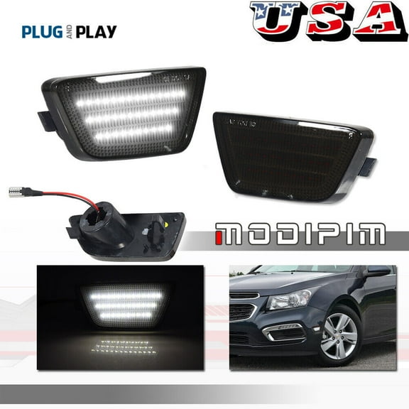 Smoked Lens White Front Bumper Side Marker Lights Pair For 2011 - 2015 for Chevrolet Cruze -