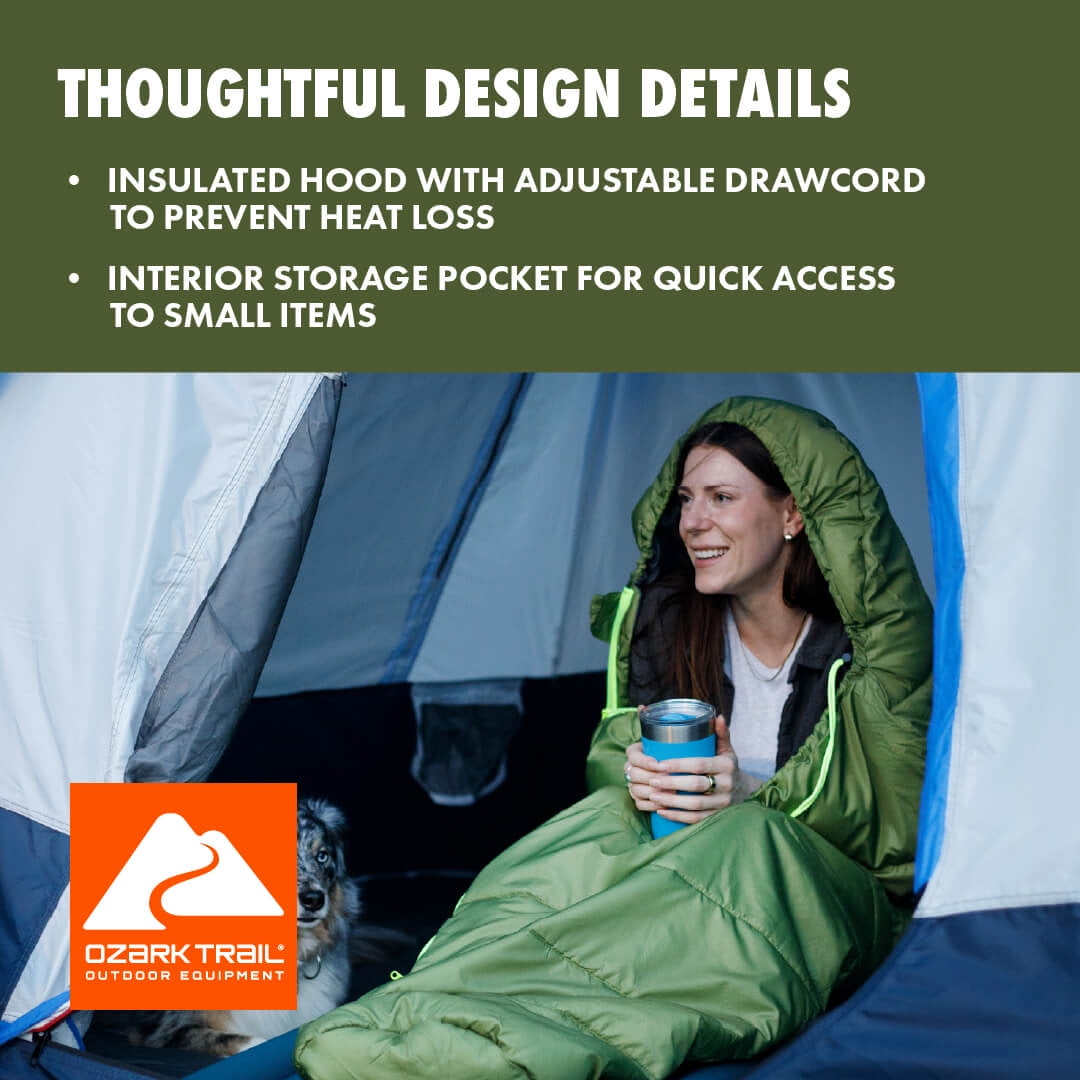 (2 pack) Ozark Trail 50F Compact Mummy Adult Sleeping Bag - Green (88.6'' x 31.5'')